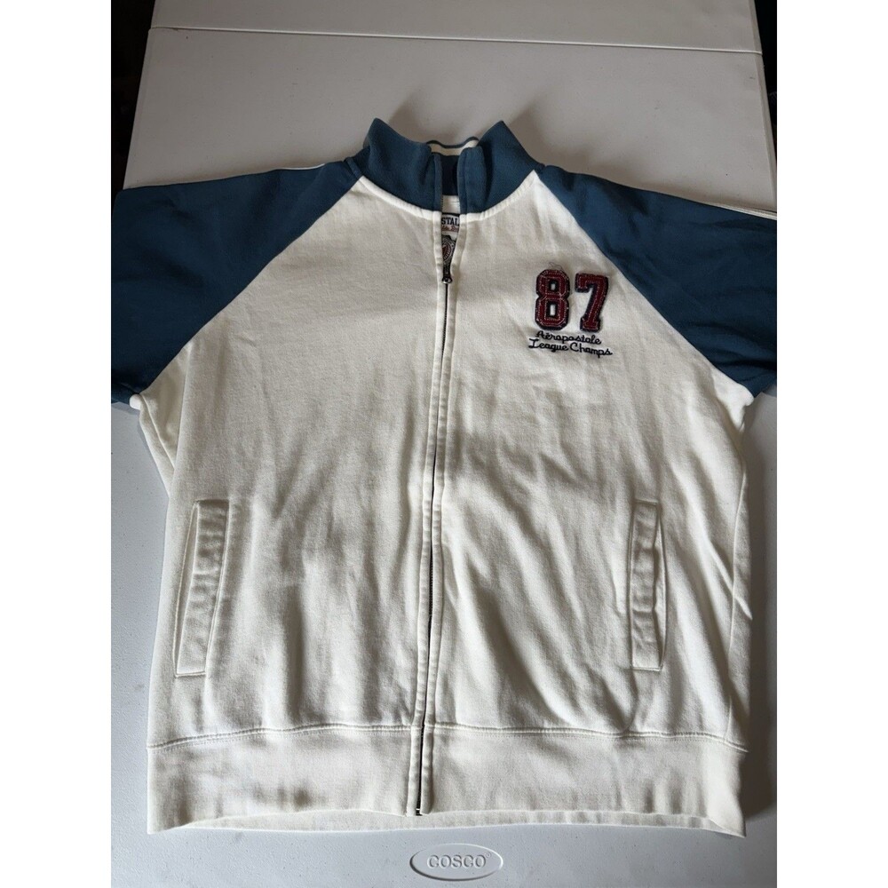 Xtra Large Aeropostale White and Blue Zip Up Jacket with Pockets League Champion
